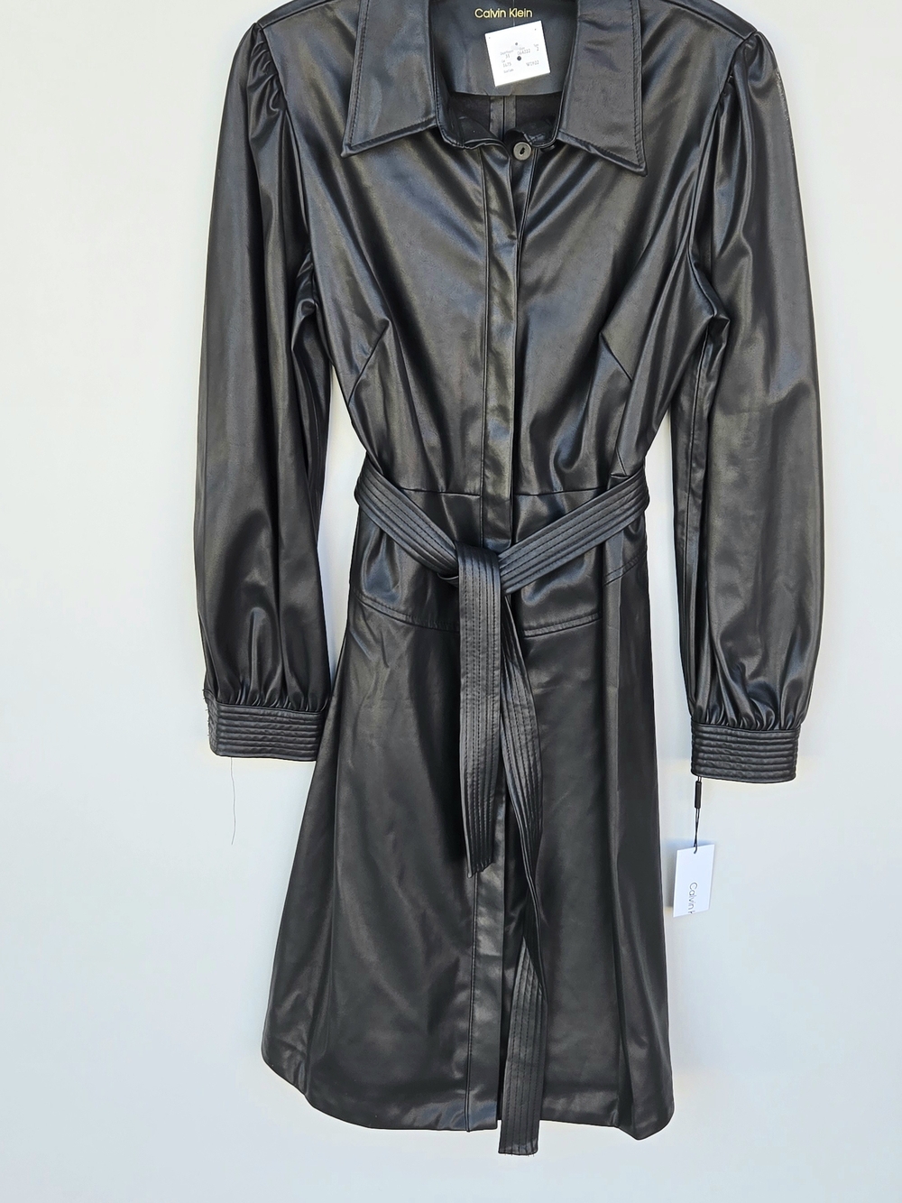 Calvin Klein Black Faux Leather Belted Dress - Size 12